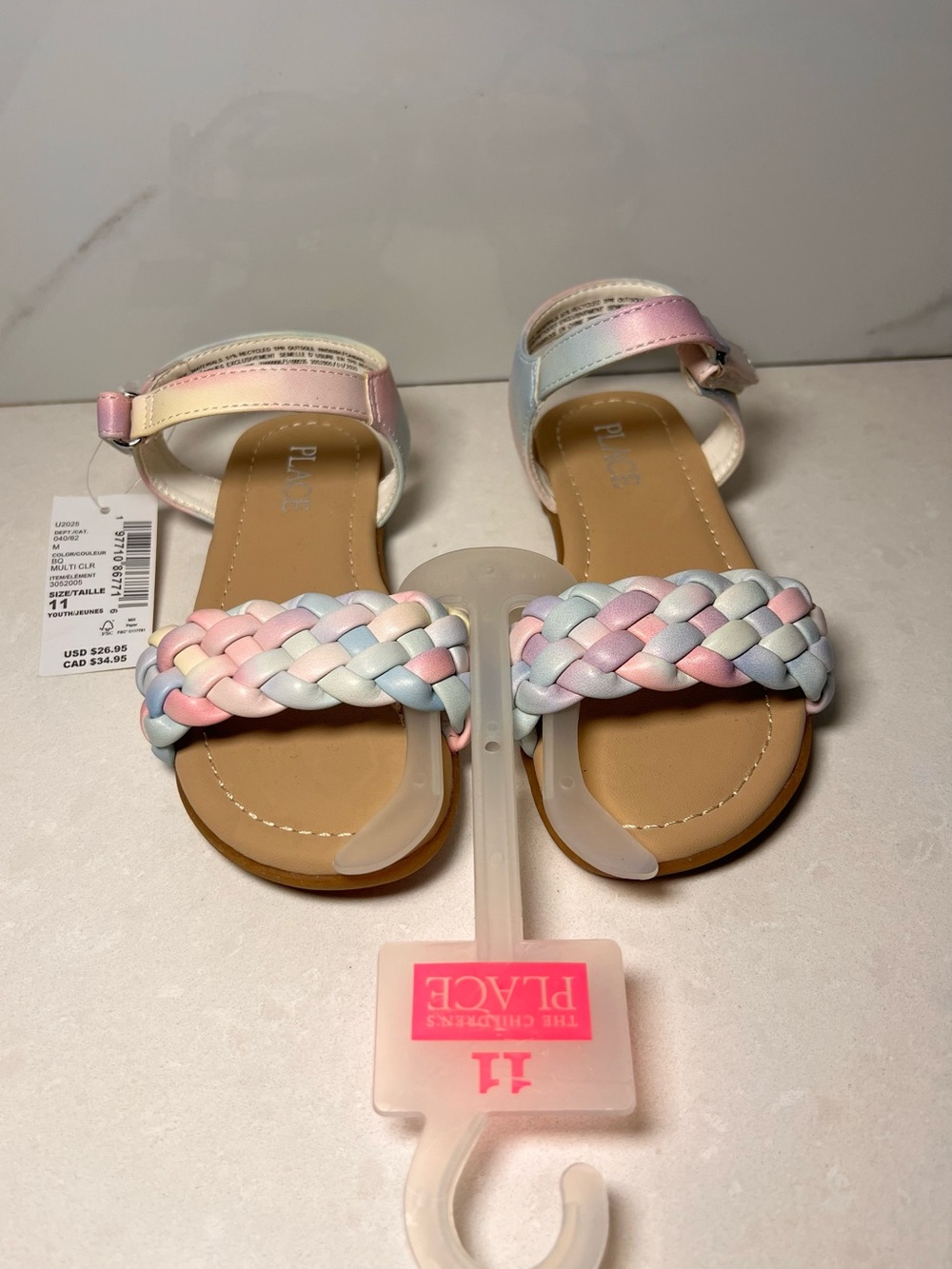 The Children's Place Girls Braided Pastel Sandals - Pink, Blue, Cream